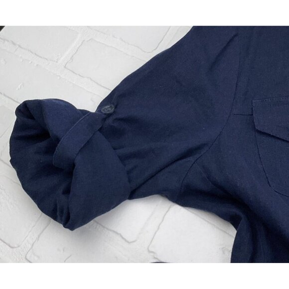 R &K Dress Women 14 Blue Shirt Button Linen Blend Lined Midi Classic - Picture 11 of 16